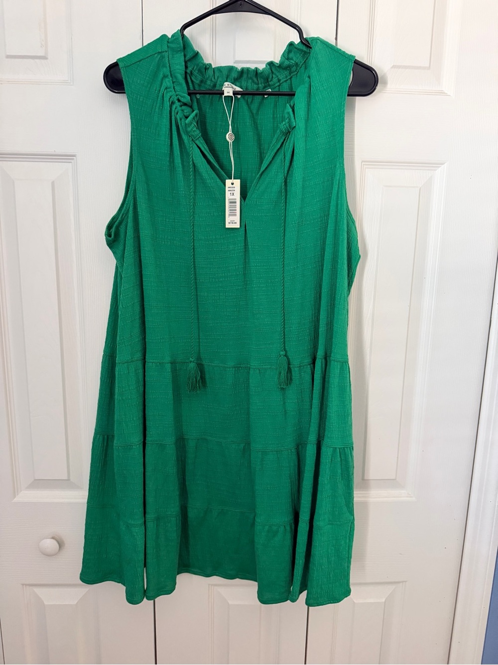 Max Studio Sleeveless Tassel Tiered Tunic in Emerald Green